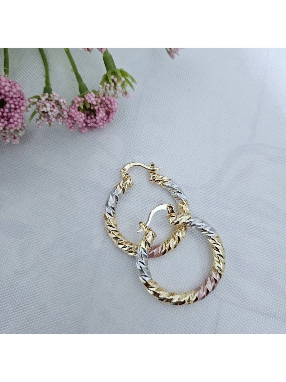 18 k Gold Plated Tri Color Hoop Earrings - Picture 1 of 3